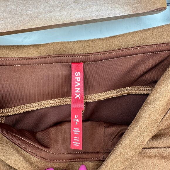 Spanx Faux Suede High Rise Tummy Shaping Rich Caramel Leggings Pant Small Petite - Picture 8 of 15